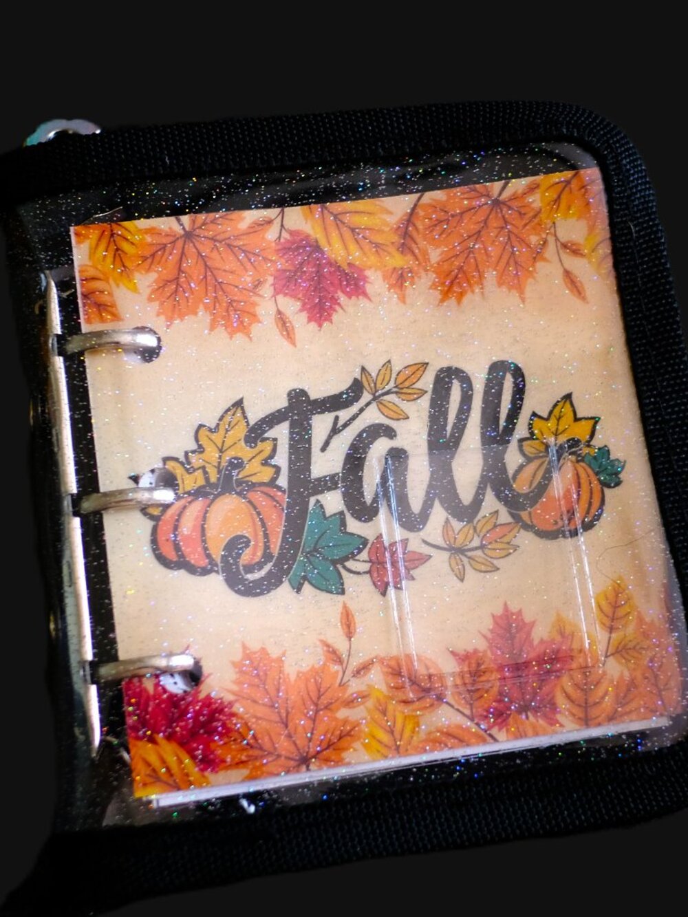 Mini Coloring Book & Pencil Set, Fall Season, Handmade, 3 ring binder, zipper